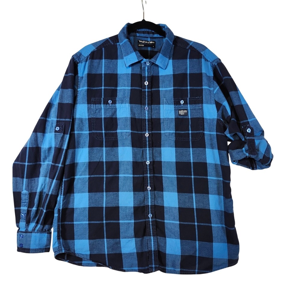 Ecko Unltd Flannel Shirt Mens XL Blue Plaid Excellent Long‎ Sleeve Button Down